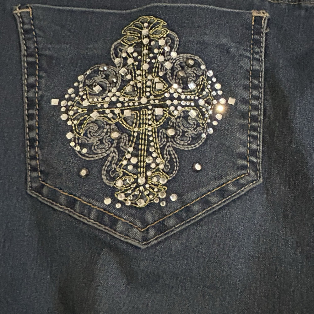 Guess Jeans Womens 34 Straight Y2K Denim Mid Rise Embroidered Pocket Retro Ankle - Picture 5 of 9
